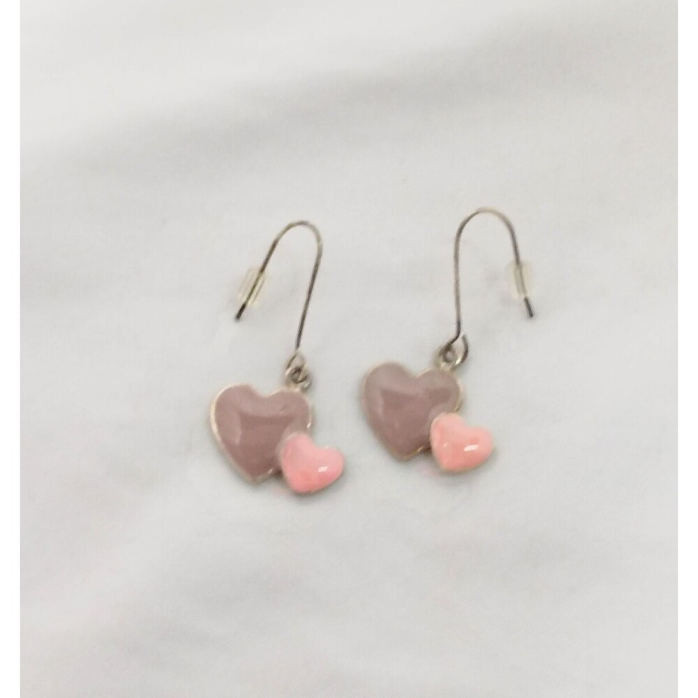 Vintage Jordache Mauve and Pink Heart Drop Earrings NIP